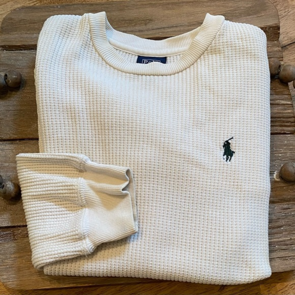 Vintage‎ Polo by Ralph Lauren Boy’s Sz 5 Cream 100% Cotton Waffle Weave Pullover